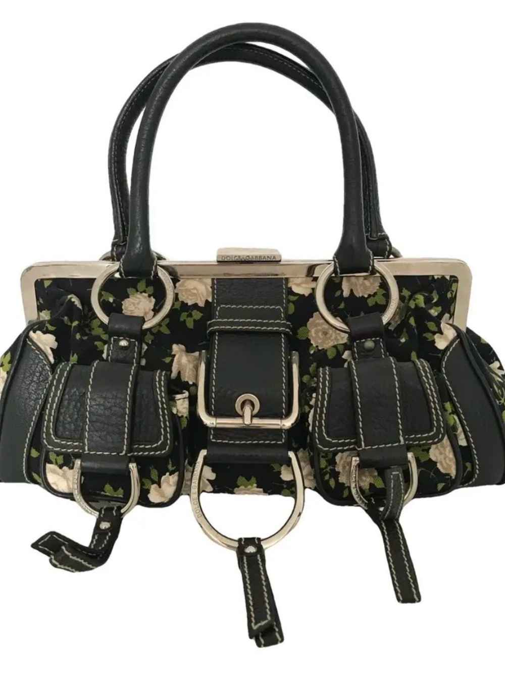 Dolce & Gabbana Black Floral Frame Satchel- Vintage 2000